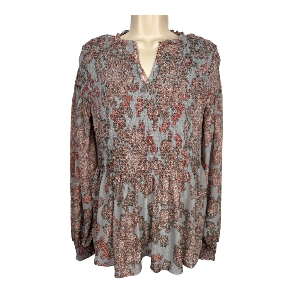 Akemi + Kin ANTHROPOLOGIE Size XS Adria Smoked Top Floral Long Sleeve‎ Boho